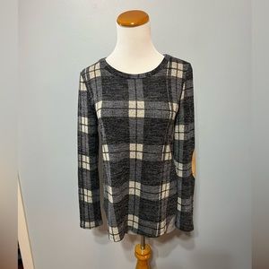 12 pm size small, long sleeve sweater. With pleather elbow patches.